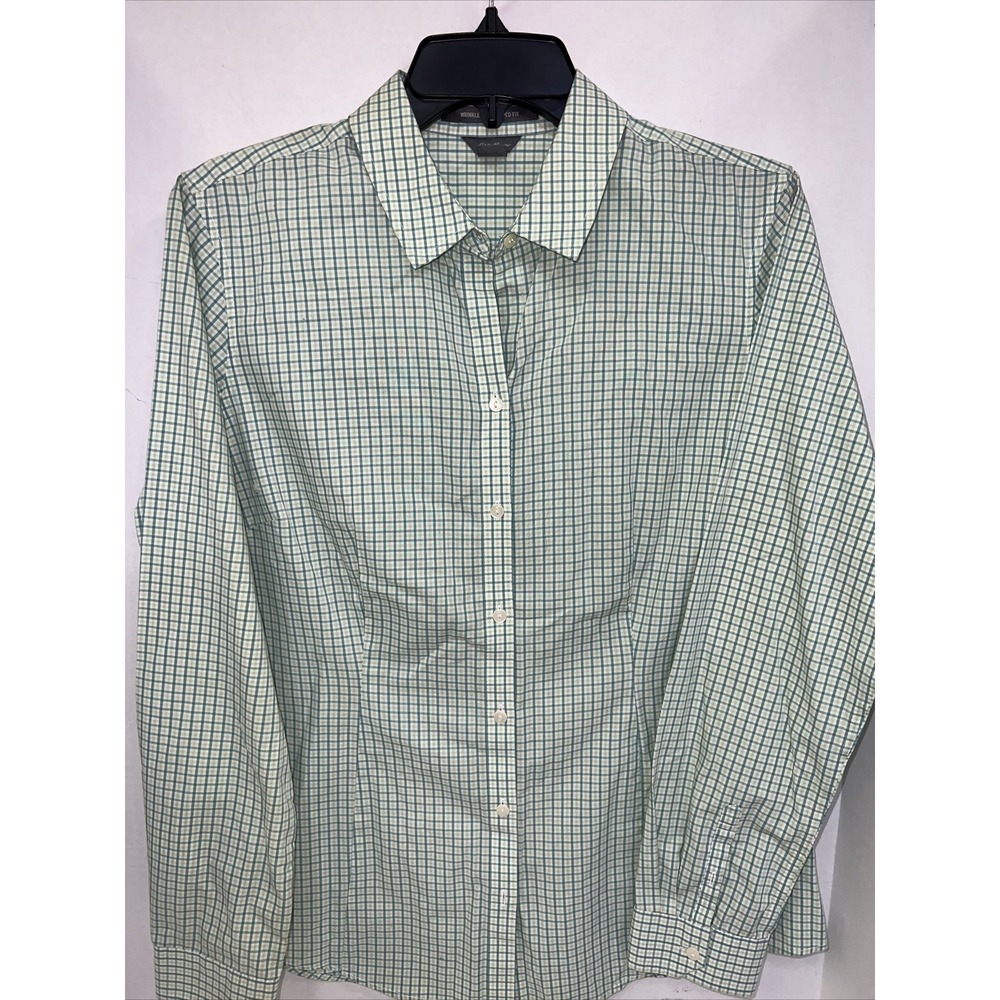 Eddie Bauer Shirt Women's Medium Green Plaid Long Sleeve Button Up